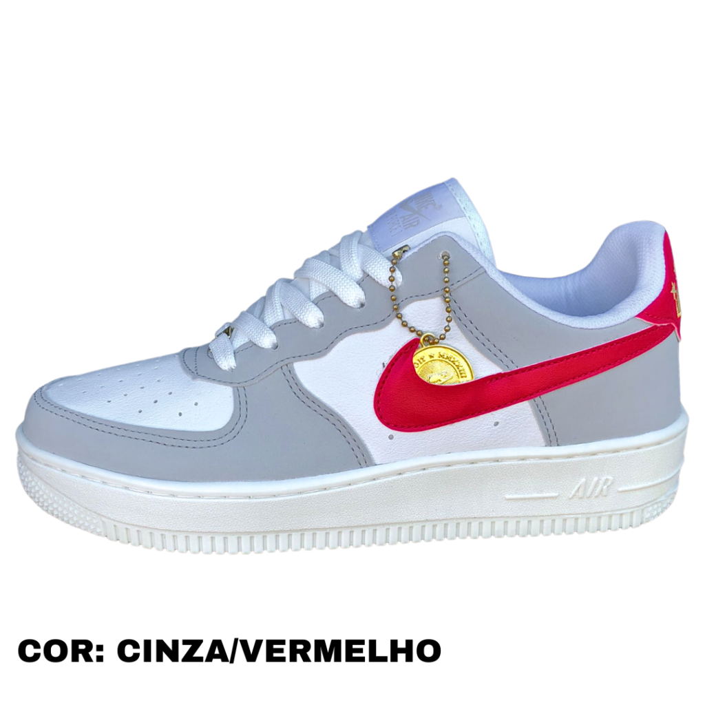 NIKE AIR FORCE 01 CHAVEIRINHO CINZA VERMELHO